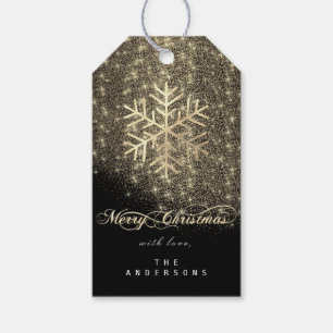 Merry To Holiday Gift Tag Black Gold Snowflake