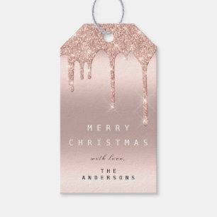 Merry To Holiday Gift Tag Glitter Drip Spark Blush