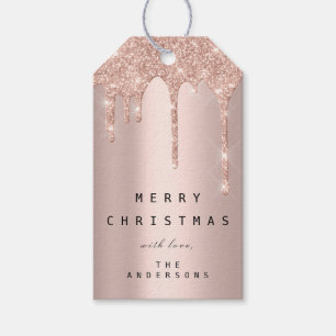 Merry To Holiday Gift Tag Glitter Drip Spark Blush