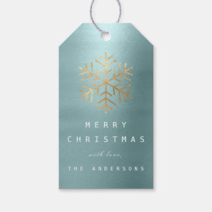Merry To Holiday Gift Tag Ice Blue Gold Snowflakes