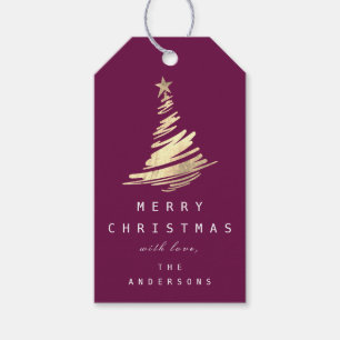 Merry To Name From Holiday Christmas Gold Purple Gift Tags