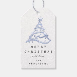 Merry To Name Holiday Christmas Tree Blue White Gift Tags