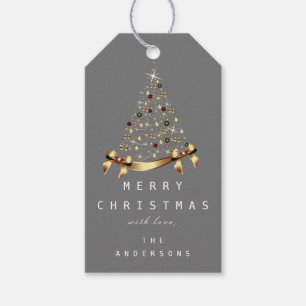 Merry To Name Holiday Christmas Tree Gift Grey Tags