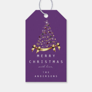 Merry To Name Holiday Christmas Tree Gift Purple Tags