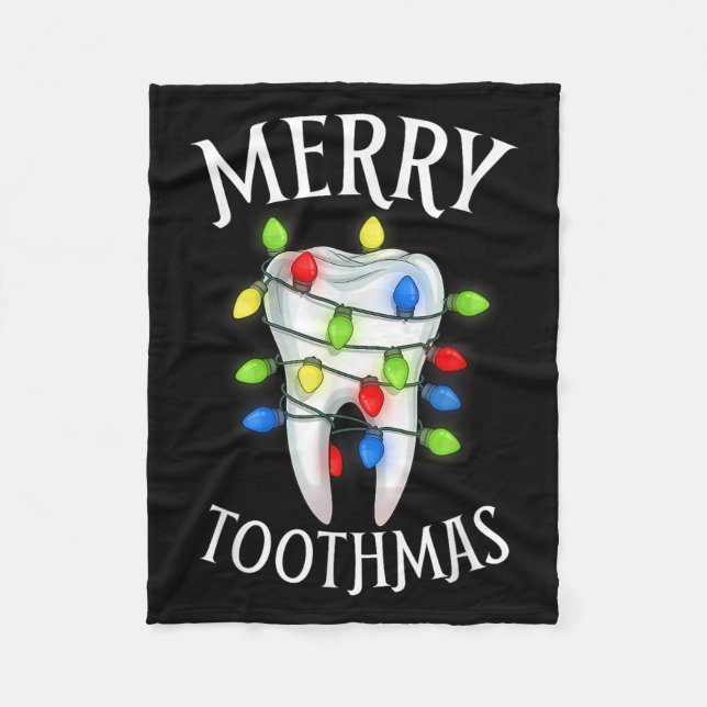 Merry Toothmas Christmas Light Molar Tooth Hygieni Fleece Blanket (Front)