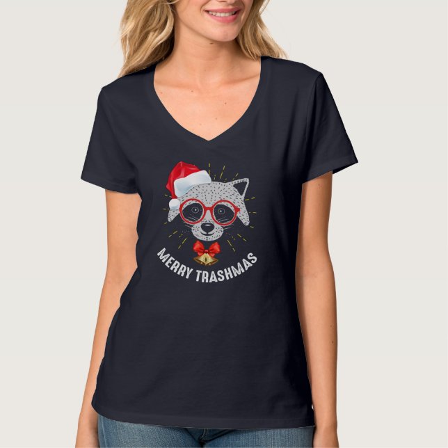 Merry Trashmas Funny Christmas Racoon Trash Panda T-Shirt (Front)