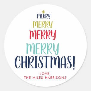 Merry Tree Typographic Personalised Holiday Classic Round Sticker