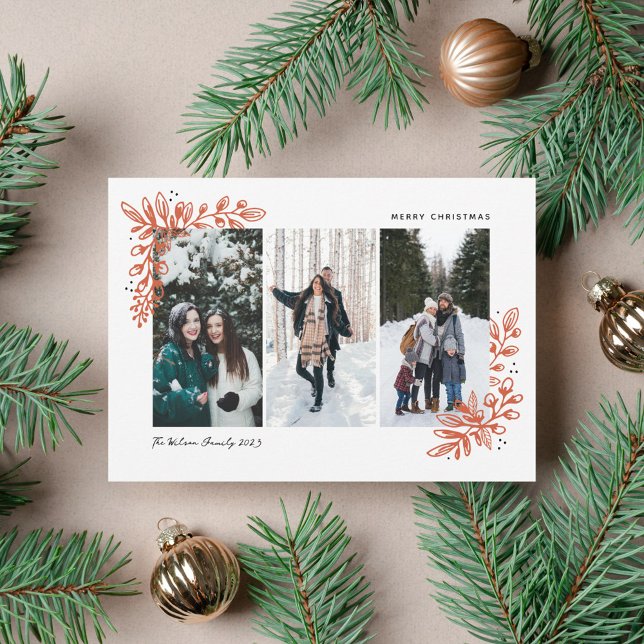 Merry Trio Holiday Photo Card (Creator Uploaded)