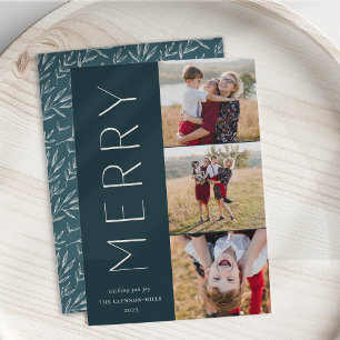 Merry Trio Modern 3 Photo Collage Holiday Card