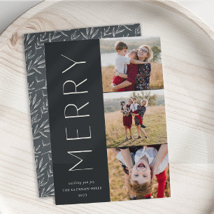 Merry Trio Modern 3 Photo Collage Holiday Card