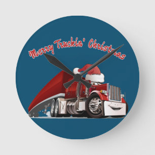 Merry Truckin' Christmas  Round Clock