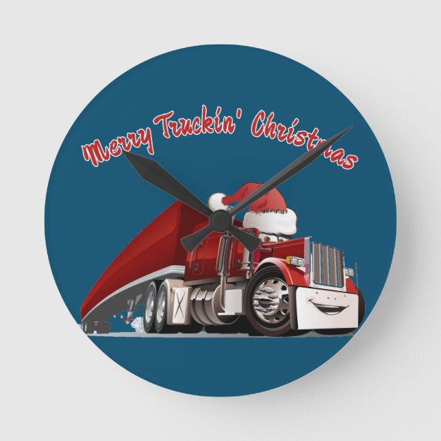 Merry Truckin' Christmas  Round Clock (Front)