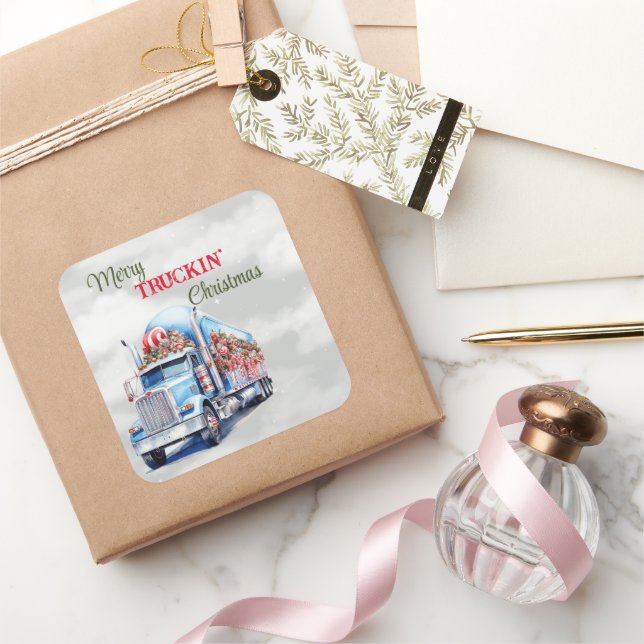 Merry Truckin' Christmas Square Sticker (Gifting)