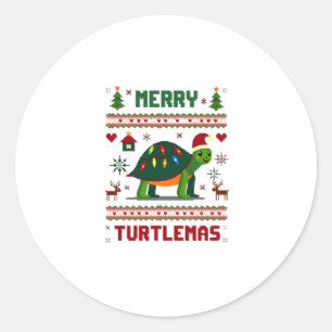 Merry Turtlemas Christmas Lights Cute Turtle Santa Classic Round Sticker