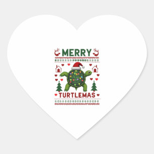 Merry Turtlemas Christmas Lights Cute Turtle Santa Heart Sticker