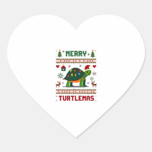 Merry Turtlemas Christmas Lights Cute Turtle Santa Heart Sticker