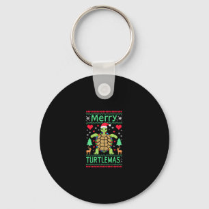 Merry Turtlemas Christmas Lights Cute Turtle Santa Key Ring