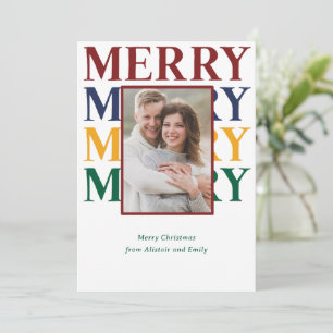 Merry Typography in Jewel Tones Photo Holiday Card