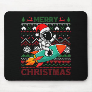 Merry Ugly Christmas Santa Hat Astronaut Riding Ro Mouse Pad