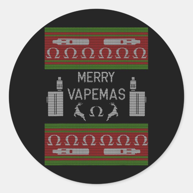 Merry Vapemas - Vaping Ugly Christmas Sweater  Classic Round Sticker (Front)