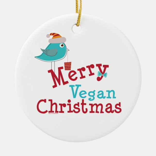 Merry Vegan Christmas Ceramic Tree Decoration (Front)