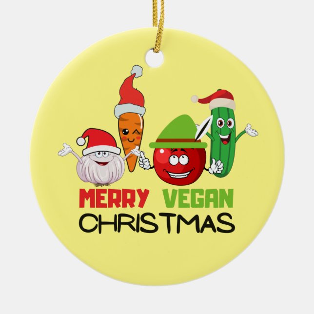 Merry vegan Christmas Ceramic Tree Decoration (Front)