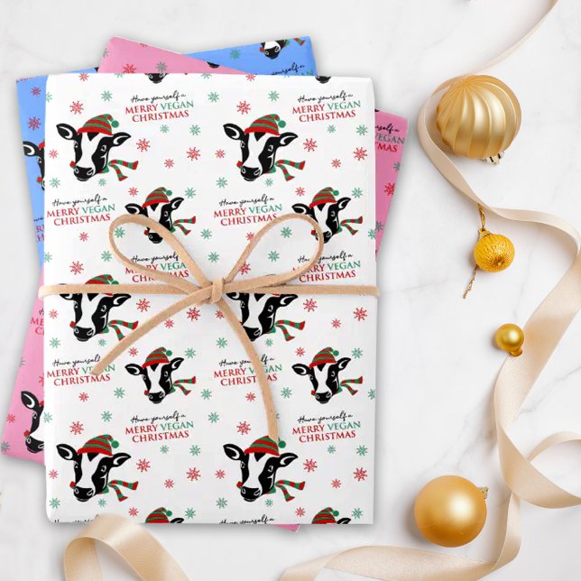 Merry Vegan Christmas, Cute Cow,  Wrapping Paper Sheet (Creator Uploaded)