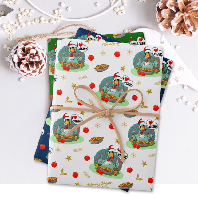 Merry Vegan Christmas, Funny Turkey Wrapping Paper Sheet (Creator Uploaded)