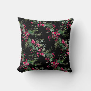 Merry very berry Christmas holly red watercolor Cushion