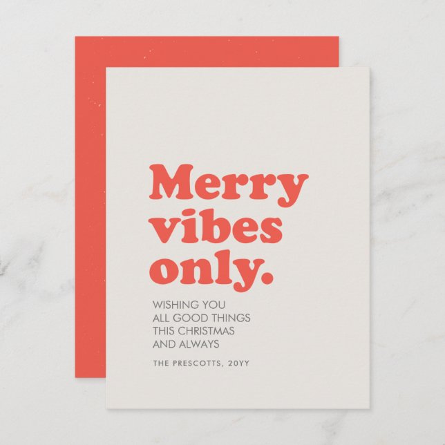 Merry vibes only cool retro nonphoto Christmas Holiday Card (Front/Back)