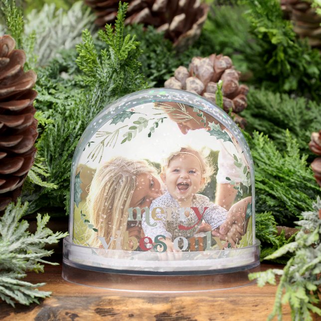 Merry Vibes Only Custom Christmas Photo Snowglobe (Winter)
