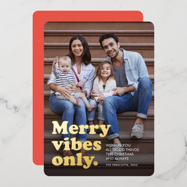 Merry vibes only fun retro Christmas photo (Front/Back)