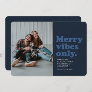Merry vibes only fun retro navy photo holiday card