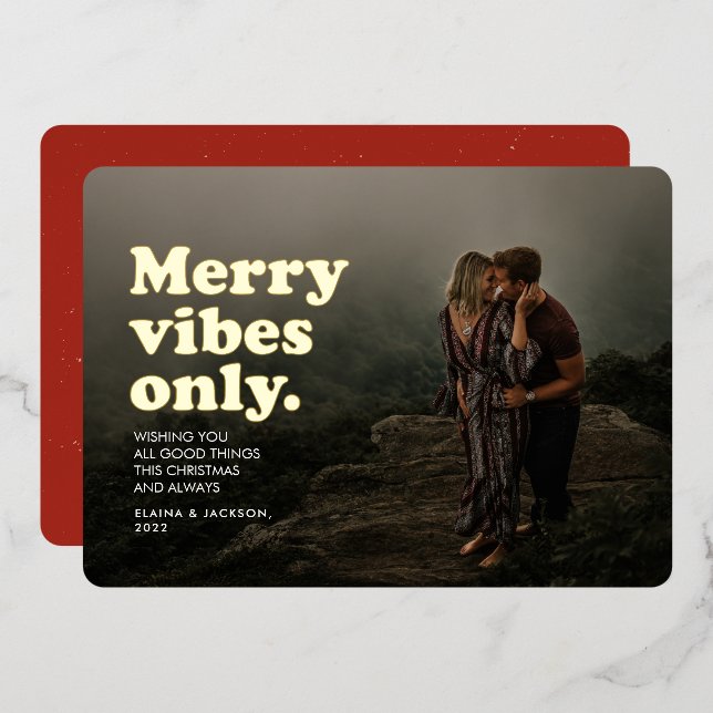 Merry vibes only fun retro one photo Christmas (Front/Back)