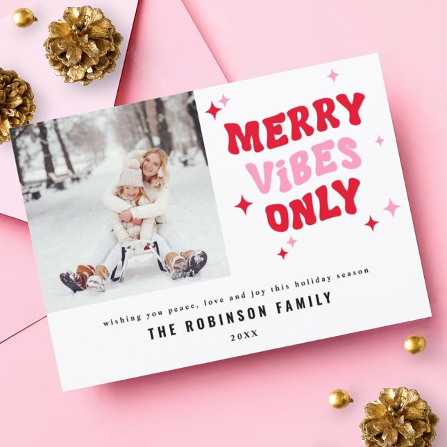 Merry Vibes Only | Modern Retro Christmas Photo Holiday Card (Creator Uploaded)