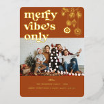 Merry Vibes Only | Retro Christmas Photo Holiday<br><div class="desc">Beautiful card featuring fun retro typography with one photo on the front and room for two of your favourite photos and a custom message on the back. Christmas is a time of peace and magic; a wonderful holiday filled with comfort and joy. Add your custom wording to this design by...</div>