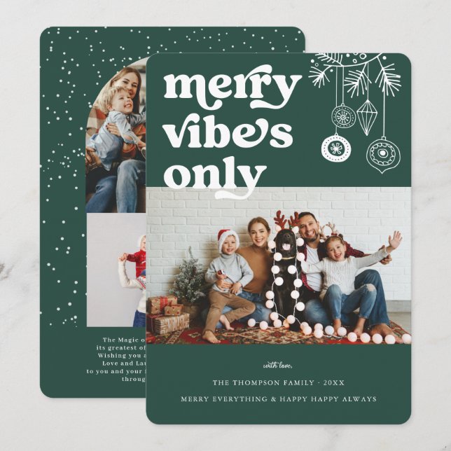 Merry Vibes Only | Retro Christmas Photo Holiday Card (Front/Back)