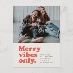 Merry vibes only retro holiday postcard