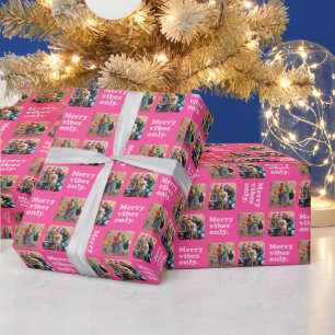 Merry vibes only retro pink Christmas photo Wrapping Paper