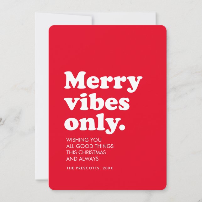 Merry vibes only retro red holiday card (Front)