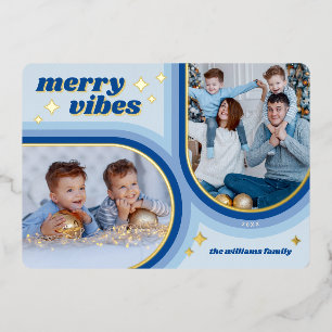 Merry Vibes Retro Arch Photo Blue and Gold
