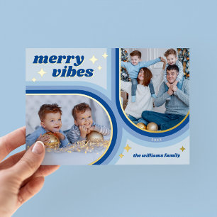 Merry Vibes Retro Arch Photo Blue and Gold