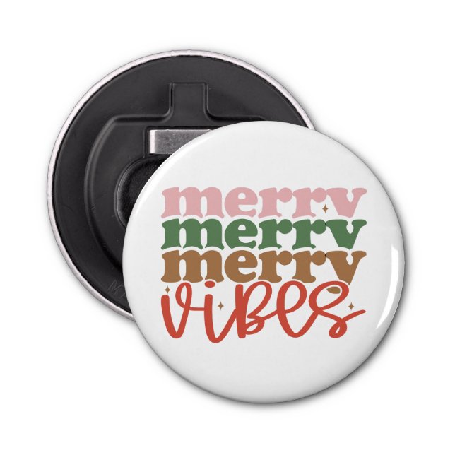 Merry Vibes Retro Groovy Christmas Holidays Bottle Opener (Front)