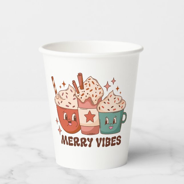 Merry Vibes Retro Holiday  Coffee Latte Paper cup (Front)