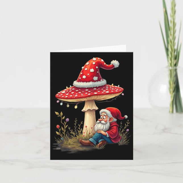 Merry Vintage Christmas Gnome Mushroom Santa Claus Card (Front)