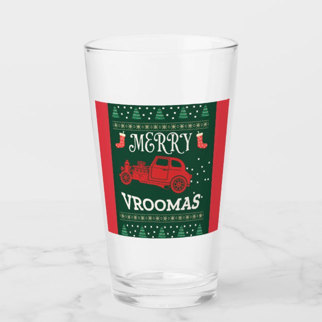 MERRY VROOMAS - CHRISTMAS UGLY SWEATER GLASS (Front)