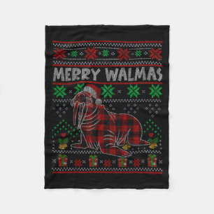 Merry Walmas Ugly Christmas Sweater Walrus Sea Ani Fleece Blanket