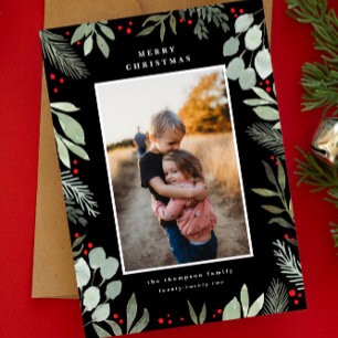 Merry Watercolor 1 Photo Christmas Holiday Card