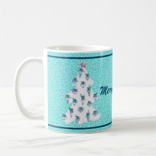 Merry Watercolor Christmas Ornaments on Aqua Snow Coffee Mug
