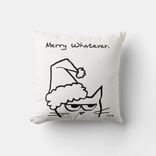 Merry Whatever - Angry Cat is a Christmas Grump Cushion (Front)